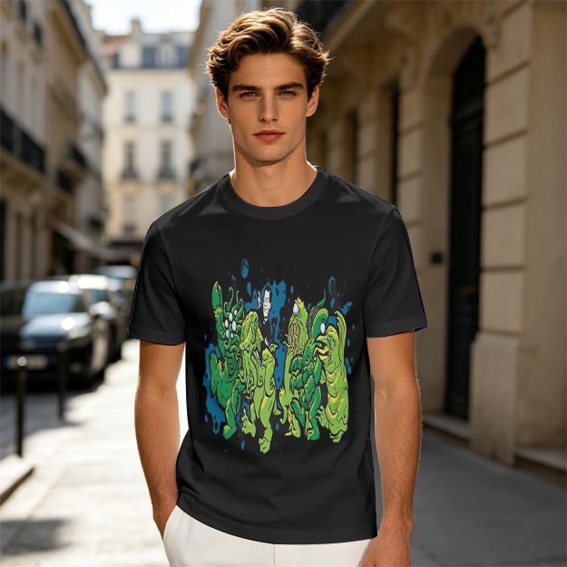 Olive Green T-Shirt With Abstract Green Monster Graphic Print