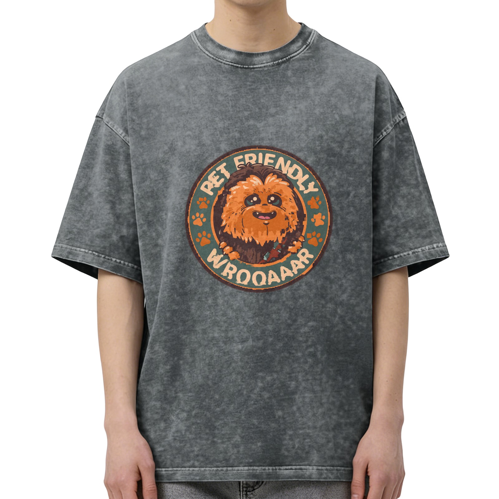 Pet Friendly Wrooar Chewbacca Graphic Acid Wash T-Shirt