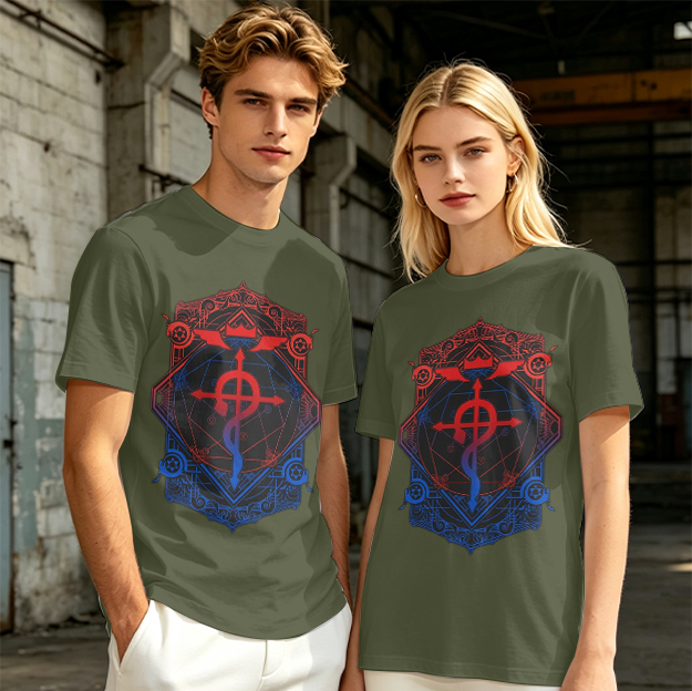 Olive T-Shirt with Fullmetal Alchemist Transmutation Crest Print