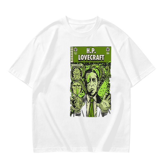 H.P. Lovecraft Comic Print Graphic Olive T-Shirt