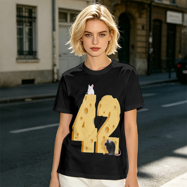 Olive T-Shirt With Cheese Number 42 And Mice Graphic