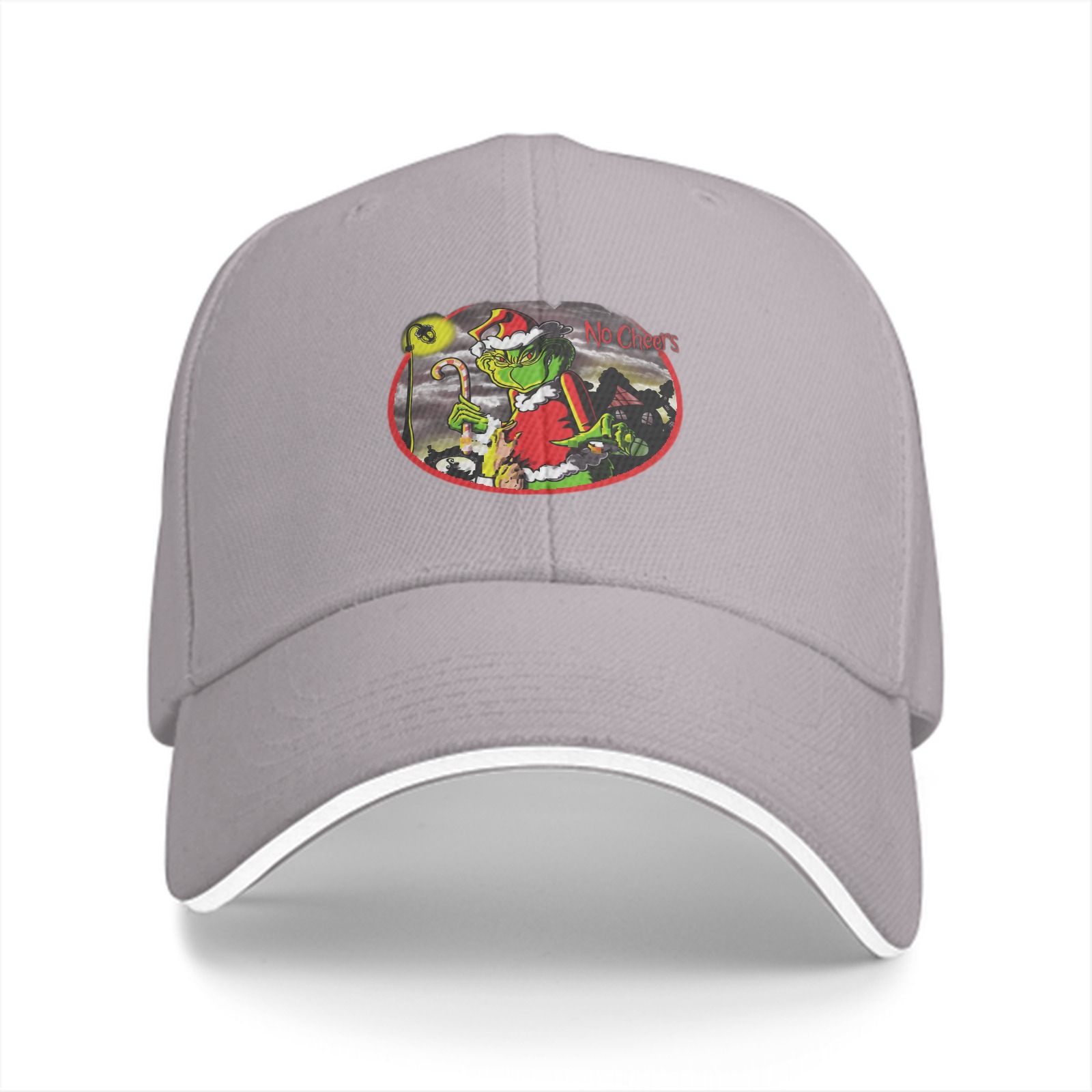 Black baseball cap with Grinch 'No Cheer' Christmas graphic