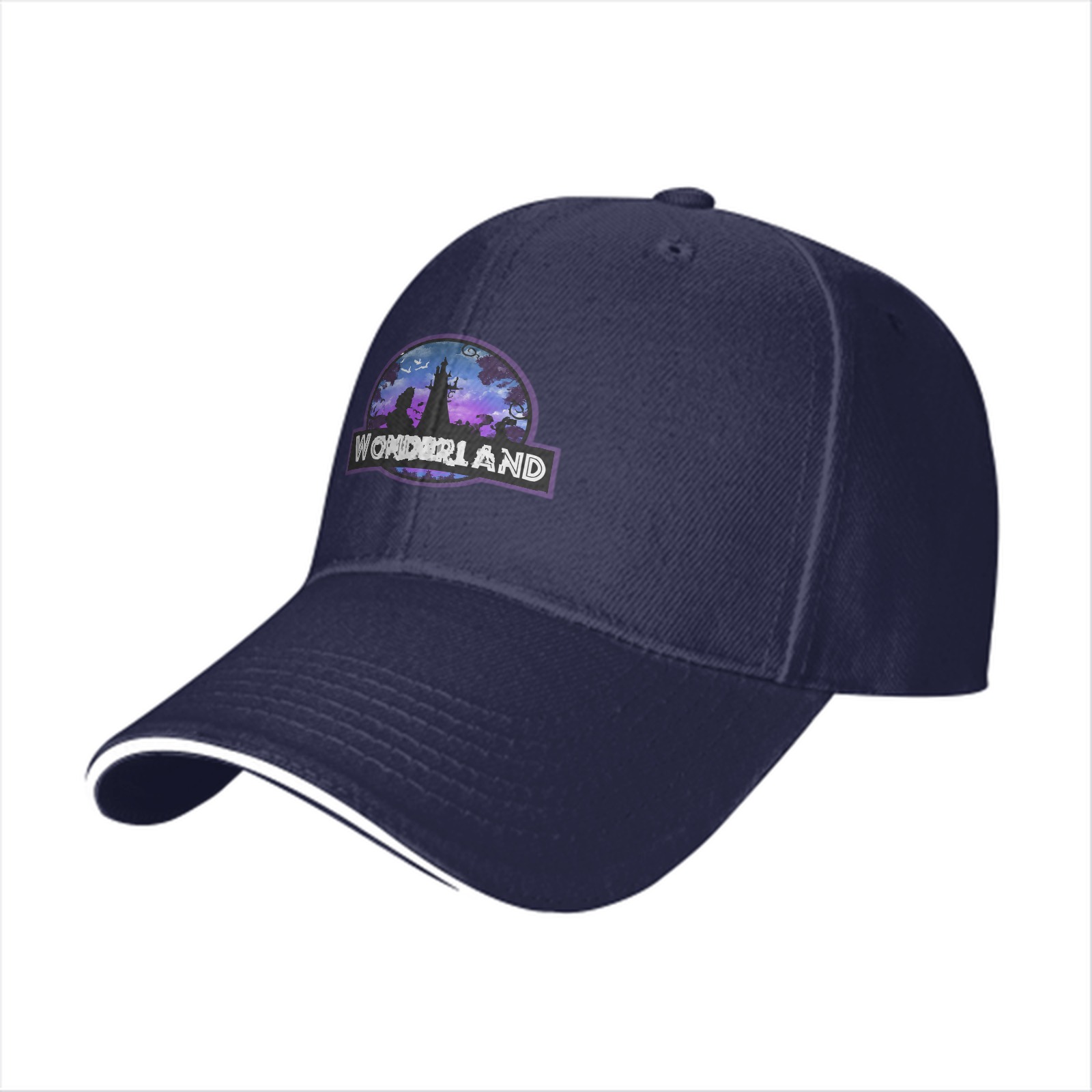 Black baseball cap with Wonderland fantasy castle graphic