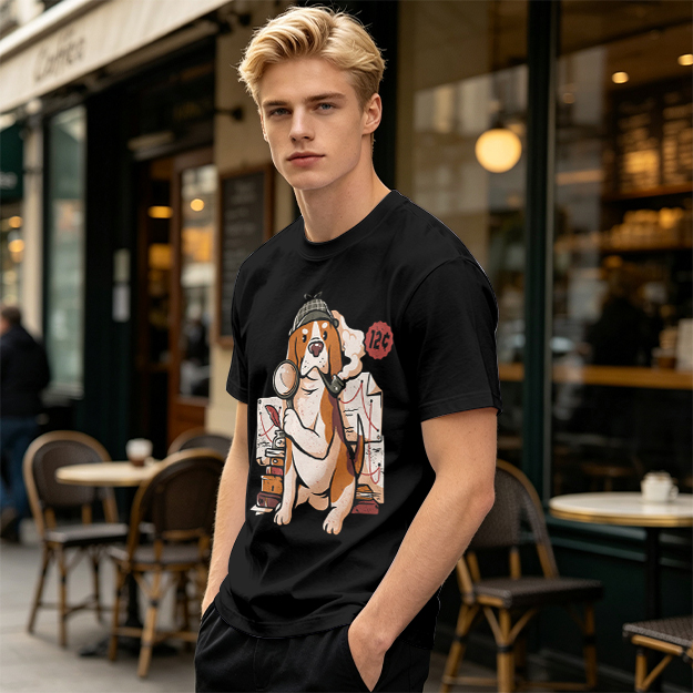 Olive T-Shirt With Cartoon Detective Beagle Dog Print