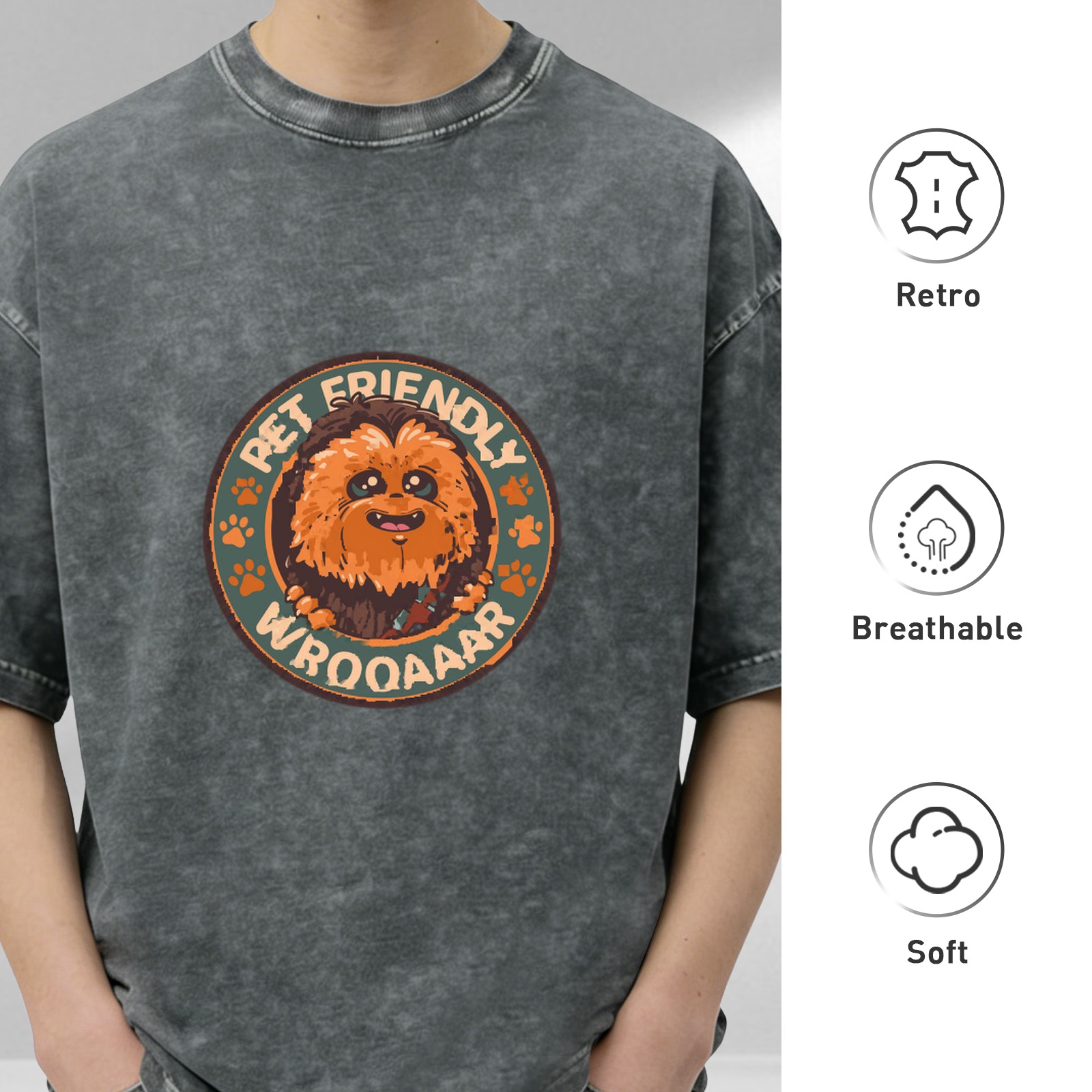 Pet Friendly Wrooar Chewbacca Graphic Acid Wash T-Shirt