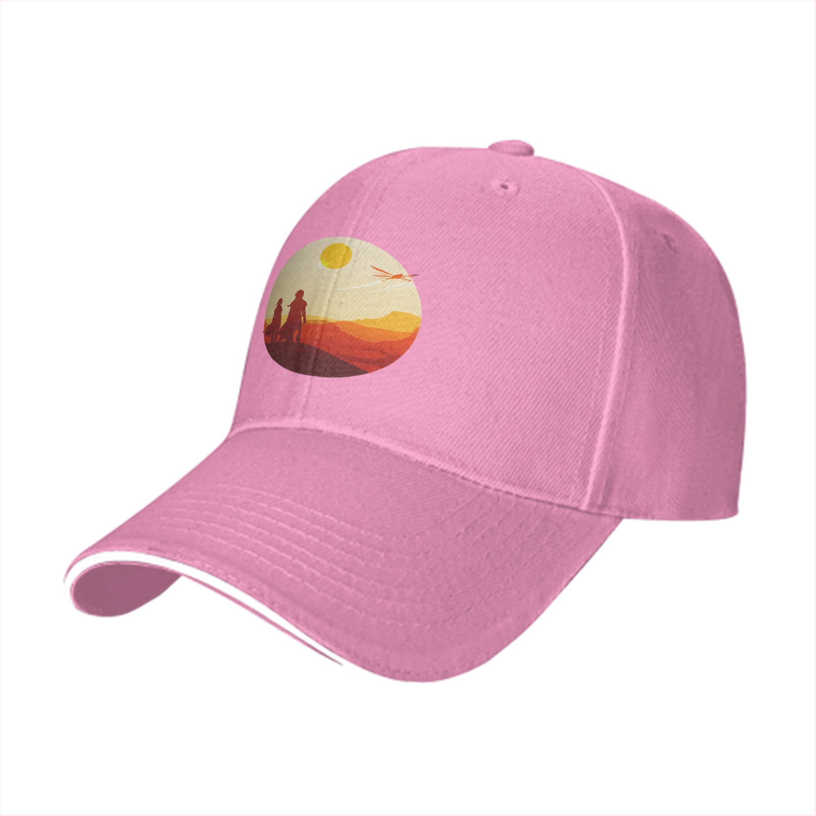 Black baseball cap with desert sunset silhouette print