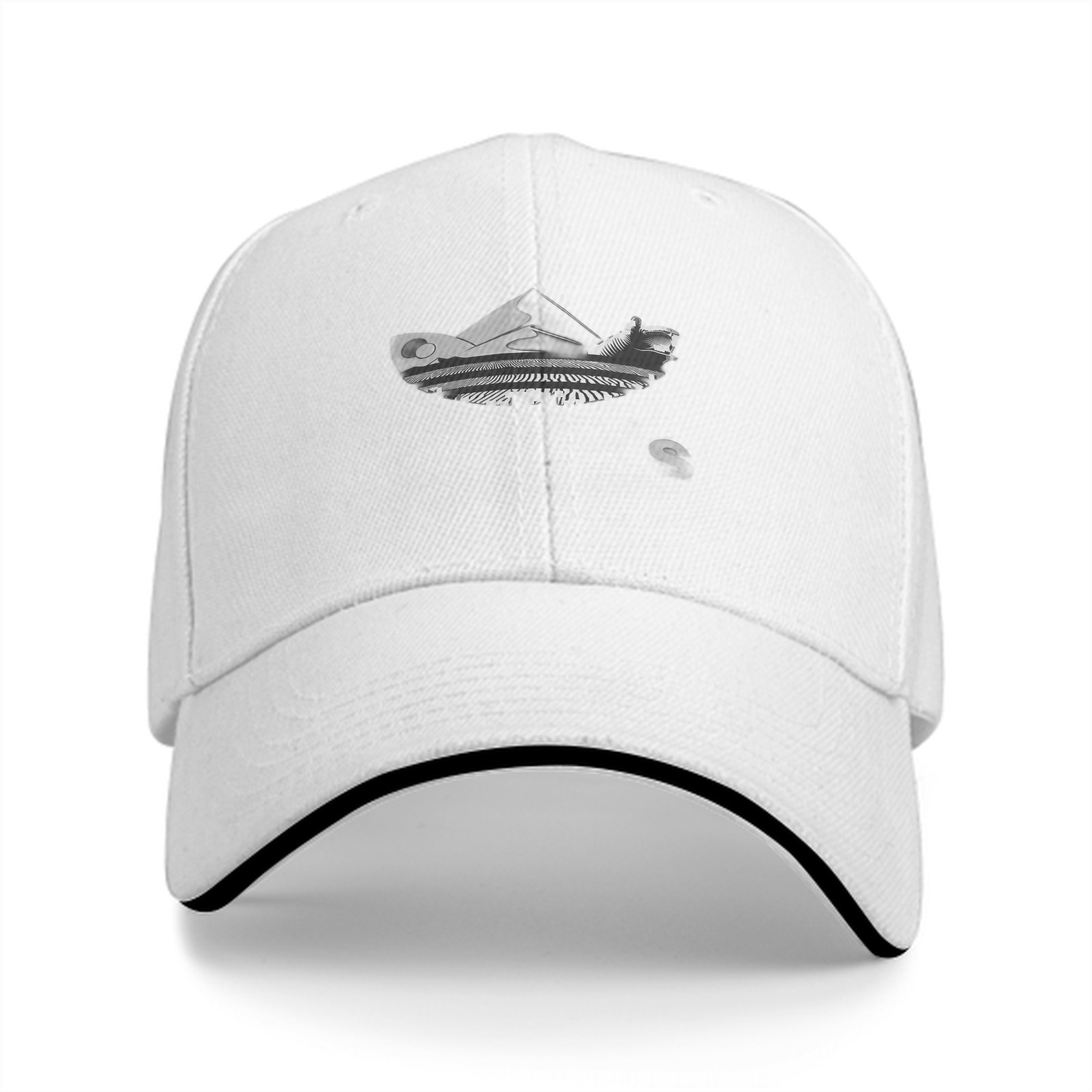 Black baseball cap with piano graphic print