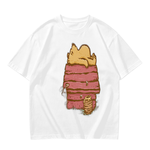 Olive T-Shirt with Bear Napping on Honey Pot Print
