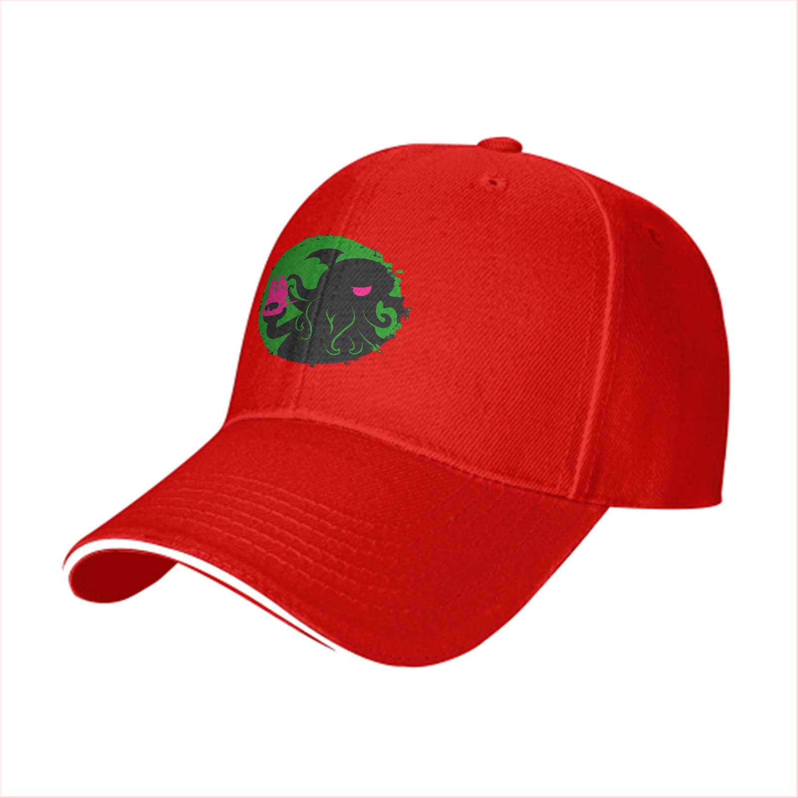 Black Baseball Cap With Cthulhu Attacking Ship Graphic