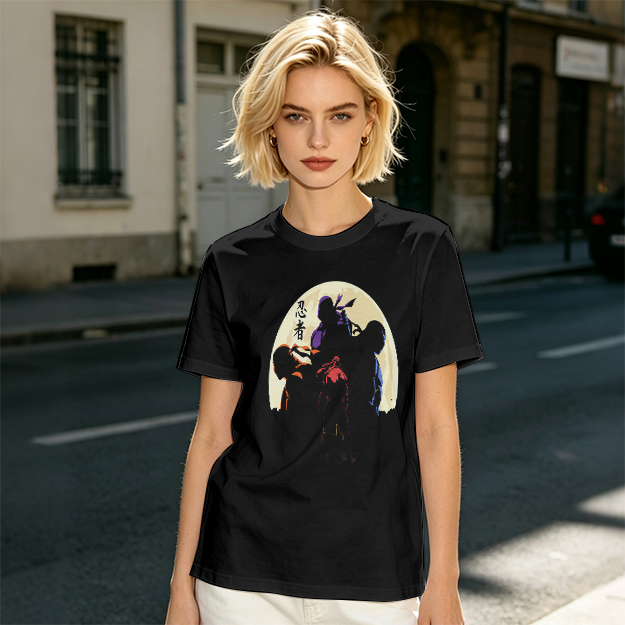 Olive T-shirt with Ninja Silhouette Graphic Design