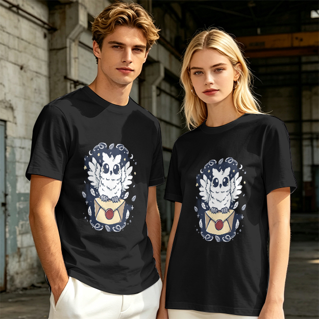 Owl with Envelope and Celestial Details Graphic T-Shirt