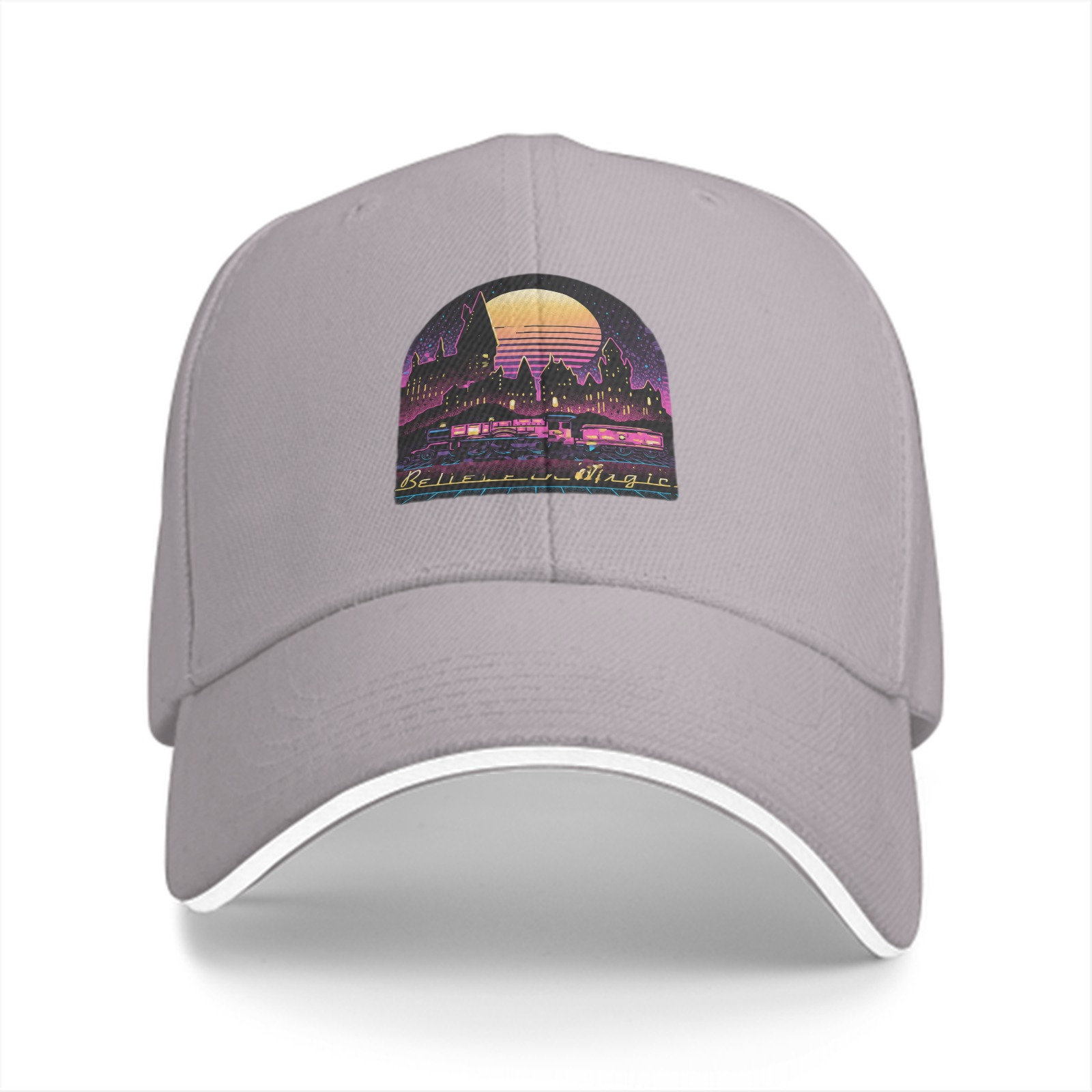 Black Baseball Cap With Neon Magic Castle Sunset Graphic