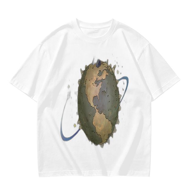 Olive Green T-Shirt With Distorted Earth Graphic Print