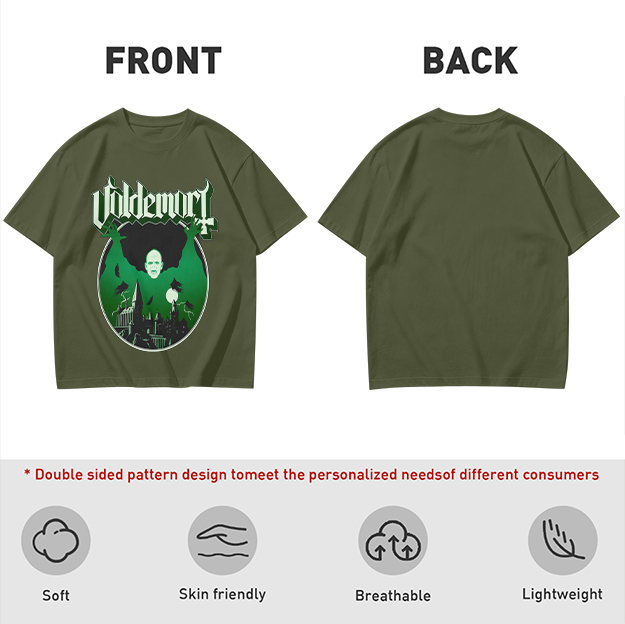 Olive T-shirt with Voldemort Dark Fantasy Graphic Print