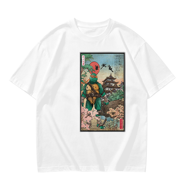 Olive T-Shirt with Ninja Turtle Ukiyo-e Style Print
