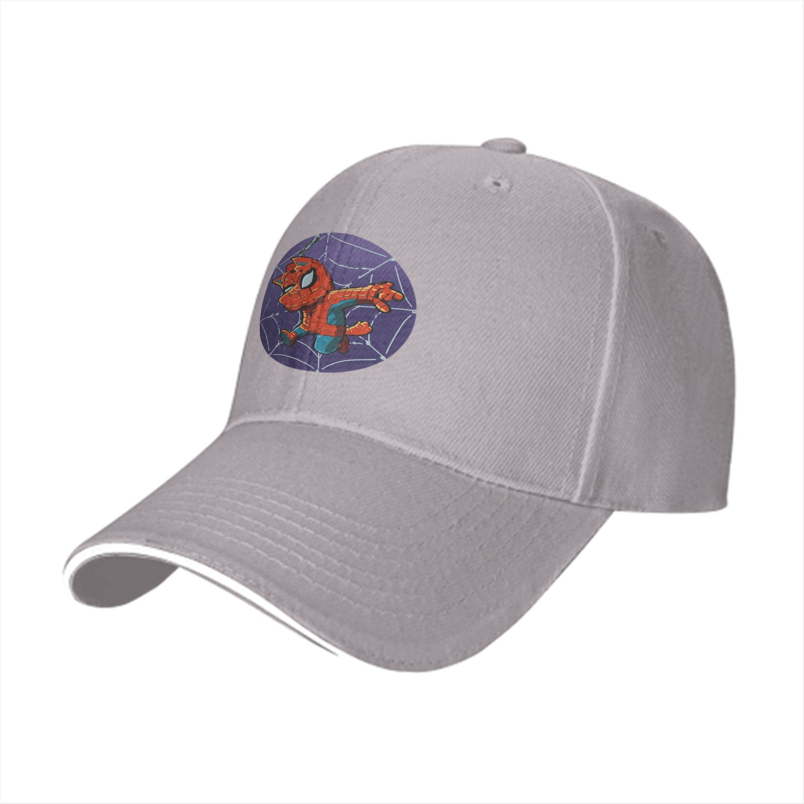 Black Baseball Cap With Chibi Spider-Man Web Print