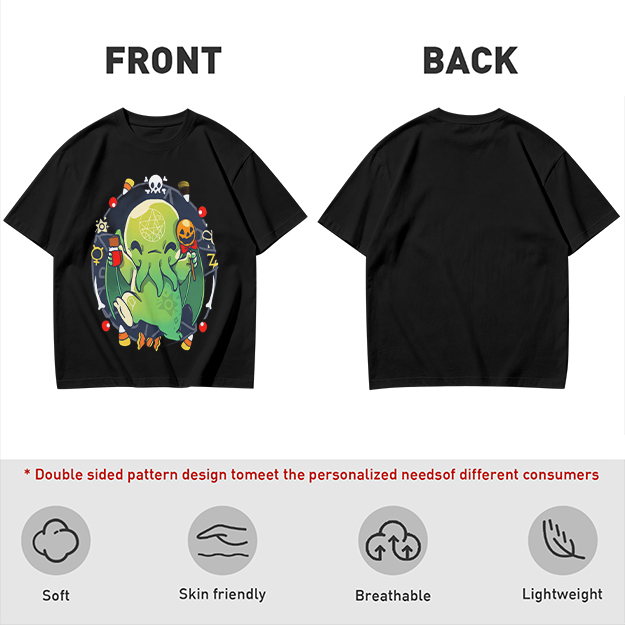 Olive T-Shirt With Cute Halloween Cthulhu Graphic Print