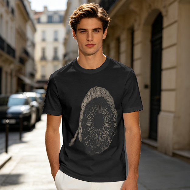 Olive Green T-Shirt With Mushroom Spore Print Graphic