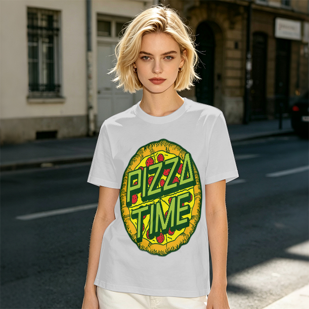 Olive Green Pizza Time Graphic T-Shirt