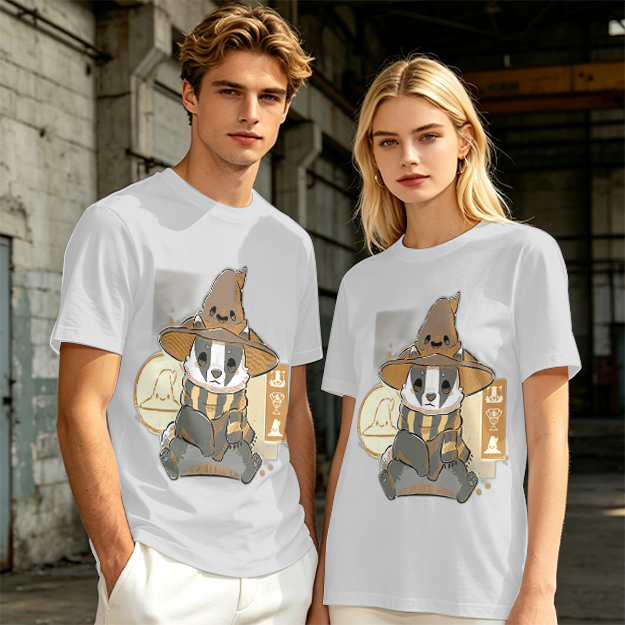 Olive T-Shirt With Cute Wizard Badger Graphic Print