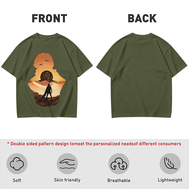 Olive Green T-Shirt With Desert Sunset Silhouette Graphic
