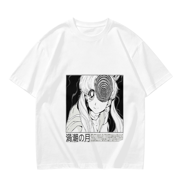 Olive anime graphic t-shirt with spiral eye design