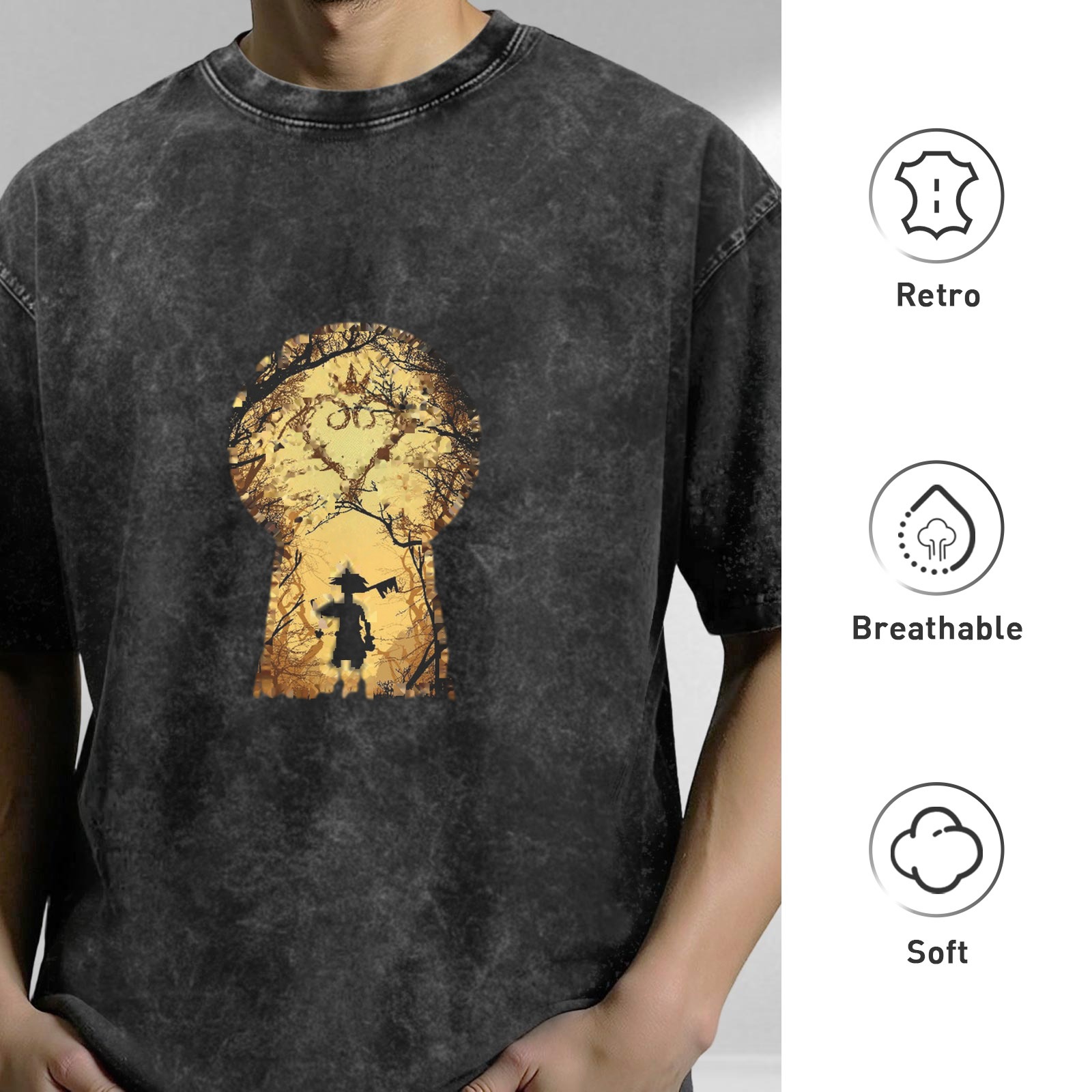 Kingdom Hearts Sora Keyhole Silhouette Vintage Wash T-Shirt