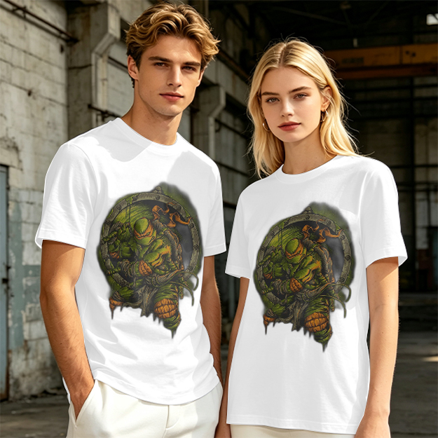 Olive Green T-Shirt With Ninja Turtle Porthole Graphic