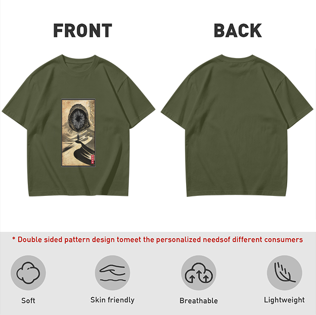 Olive T-Shirt With Surreal Hooded Eye Artwork Print