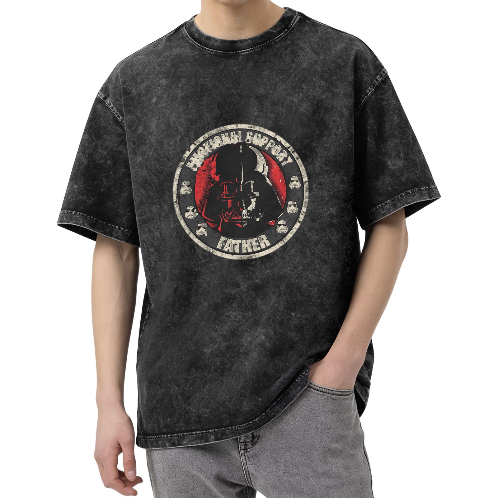 Star Wars Darth Vader Emotional Support Father Acid Wash T-Shirt