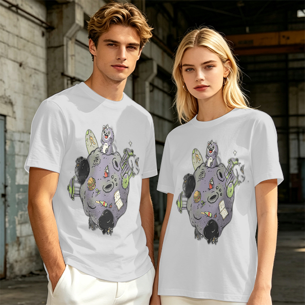 Olive Green T-Shirt With Space Raccoon On Asteroid Graphic