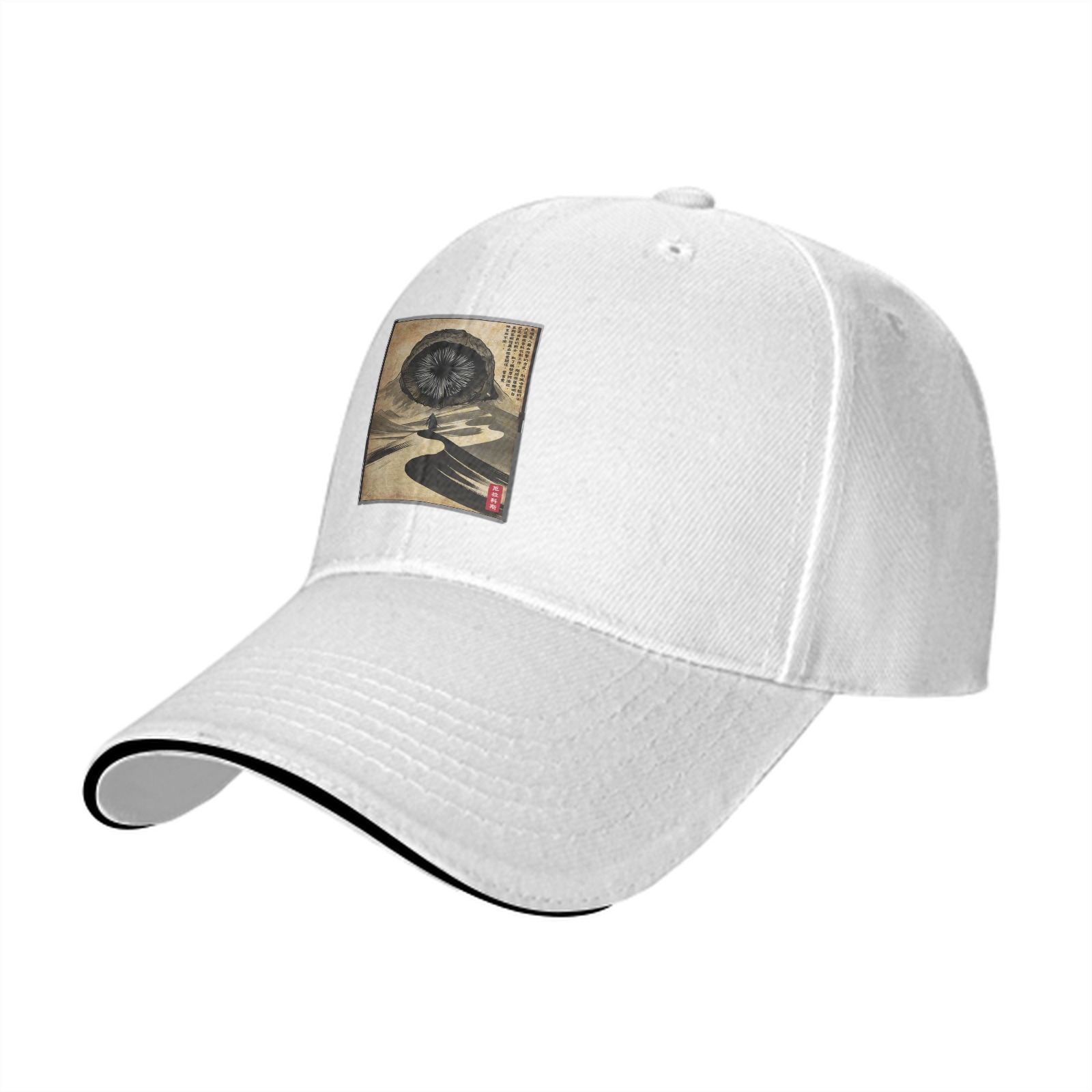 Black baseball cap with desert eye landscape graphic print