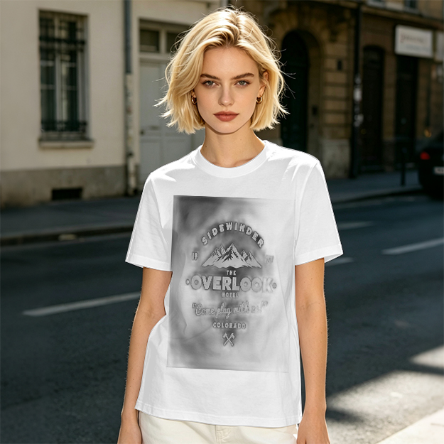 Olive t-shirt with Overlook Hotel mountain graphic print