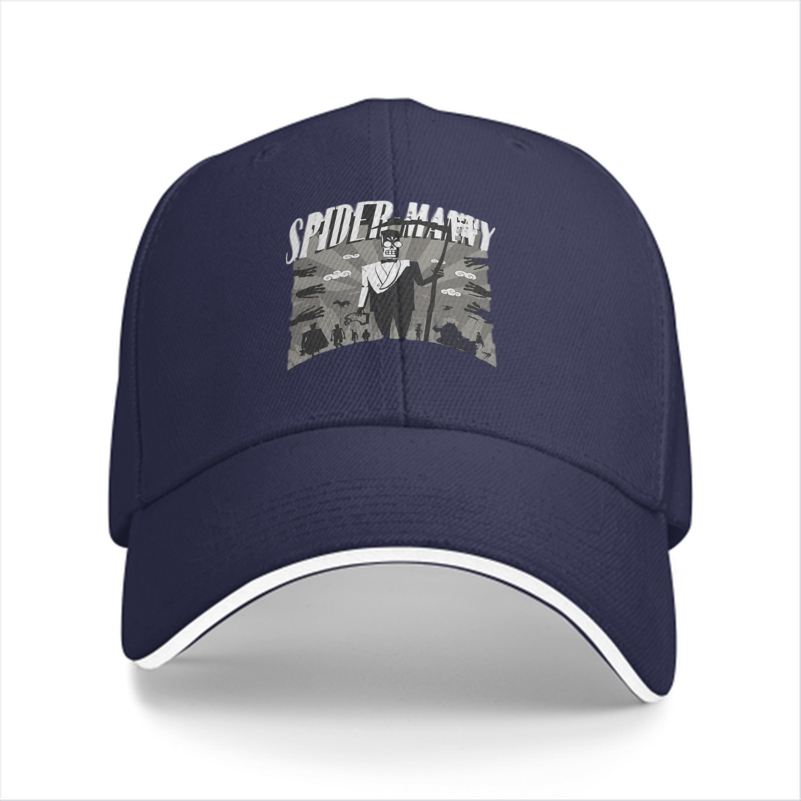 Black baseball cap with Spider Manny graphic print