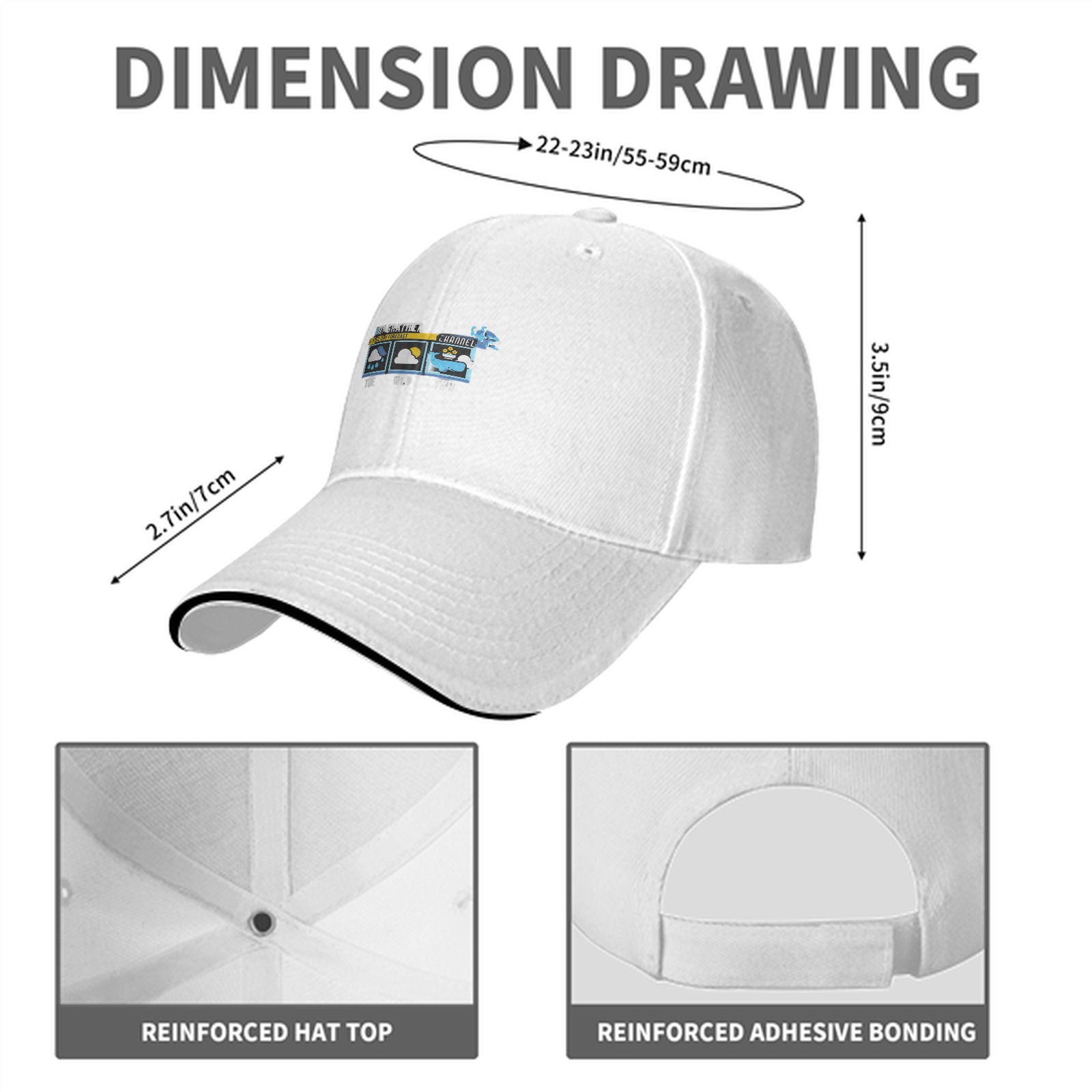 Black baseball cap with weather forecast graphic print