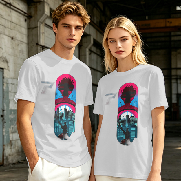 Olive T-Shirt With Cyberpunk City And Spiky Silhouette Graphic