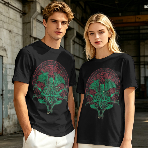 Olive Green Cthulhu Occult Seal Graphic T-Shirt