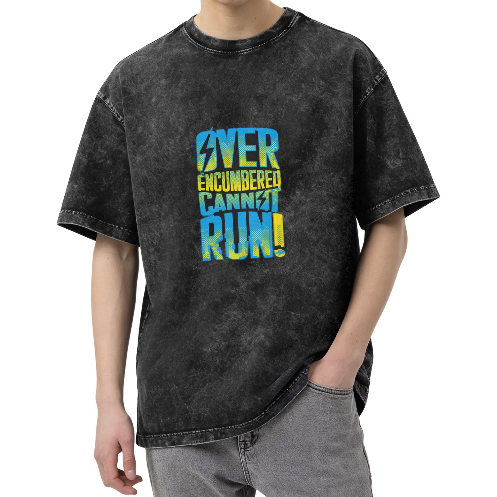 Over Encumbered Cannot Run Graphic Dark Wash T-Shirt