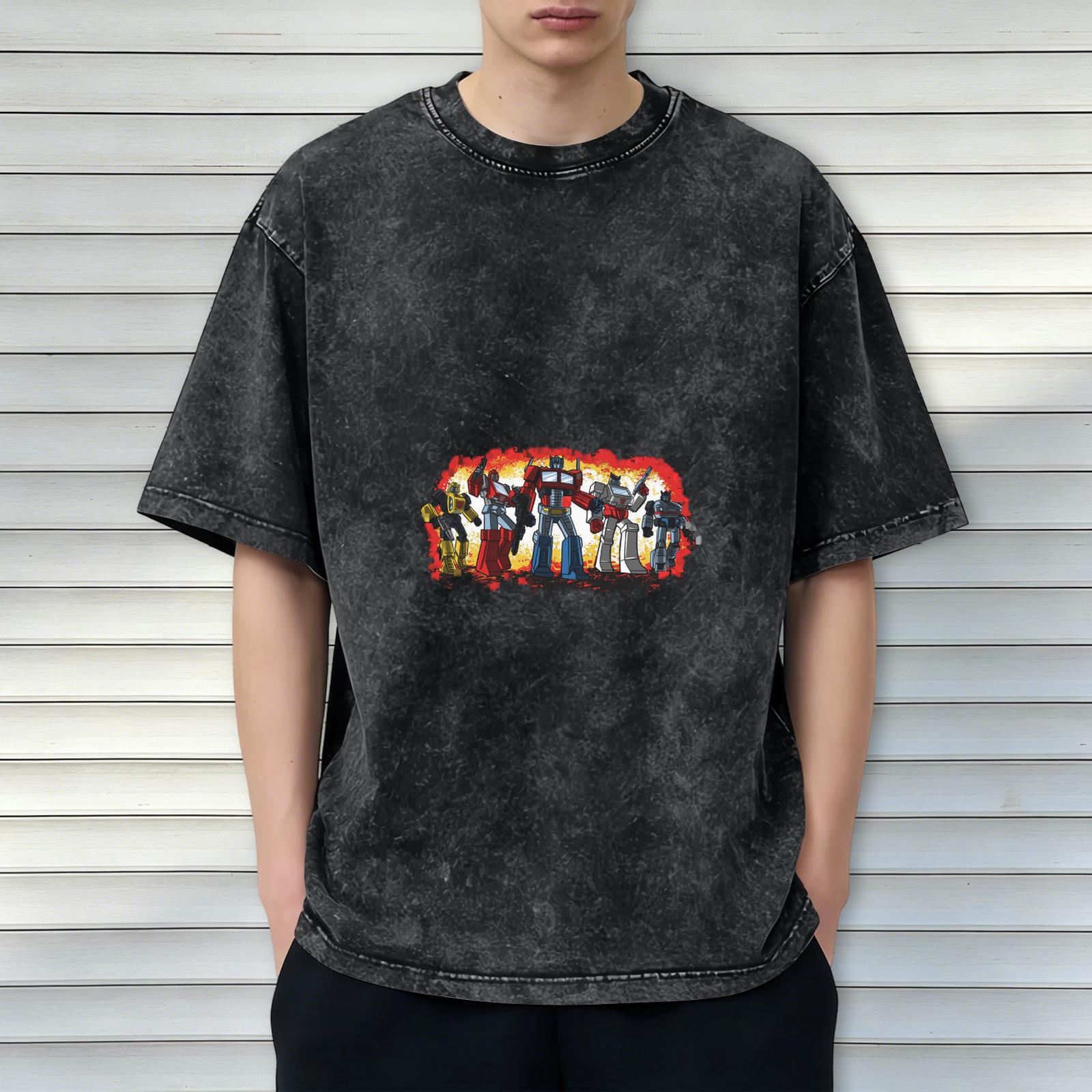 Washed Black T-Shirt With Classic Transformers Autobots Graphic