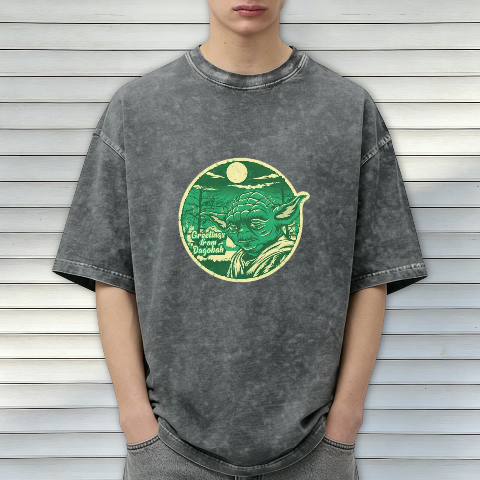 Greetings from Dagobah Yoda Graphic Stonewashed T-Shirt
