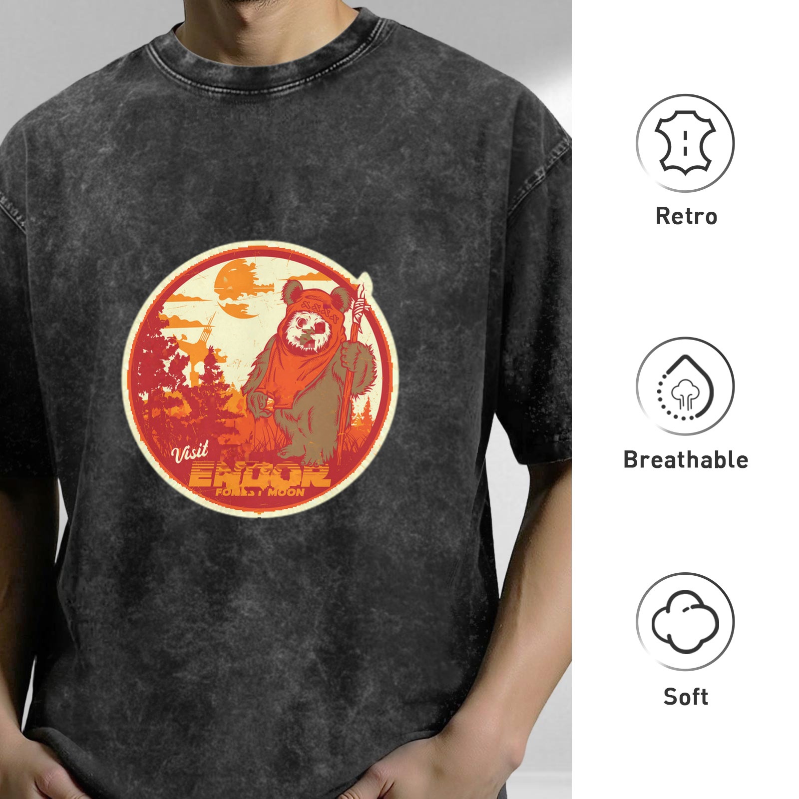 Star Wars Ewok Visit Endor Forest Moon Vintage Graphic Acid Wash T-shirt