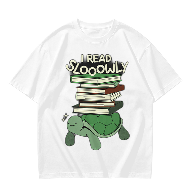 I Read Sloowly Turtle Stacked With Books T-Shirt