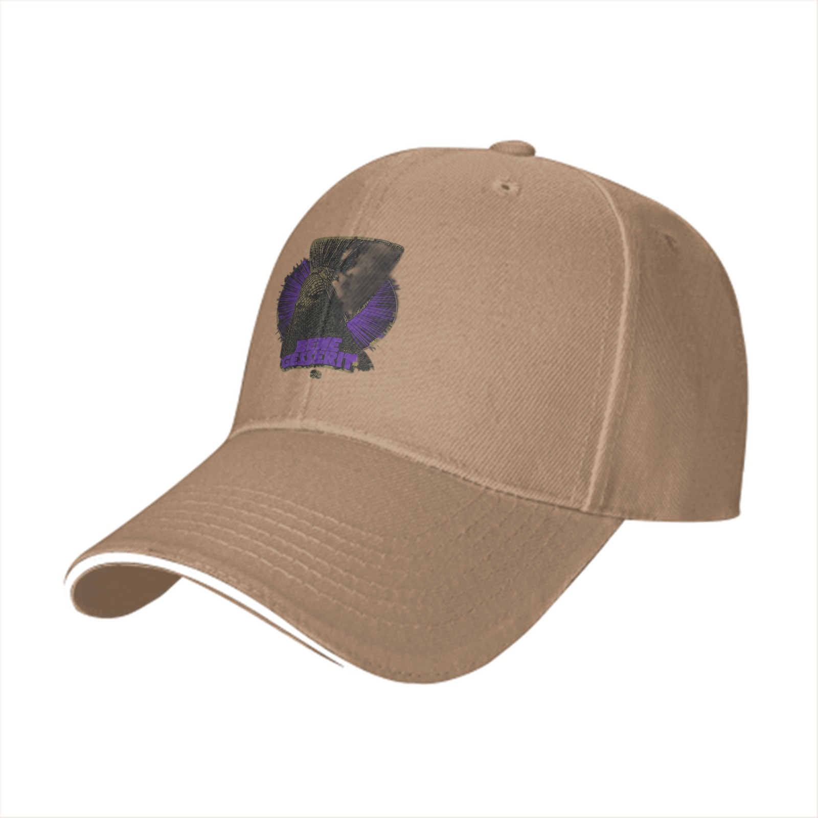 Black Baseball Cap With Purple Graphic Print Design