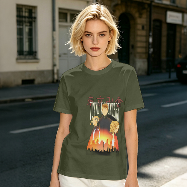 Tokyo Revengers Anime Graphic Print Olive T-Shirt