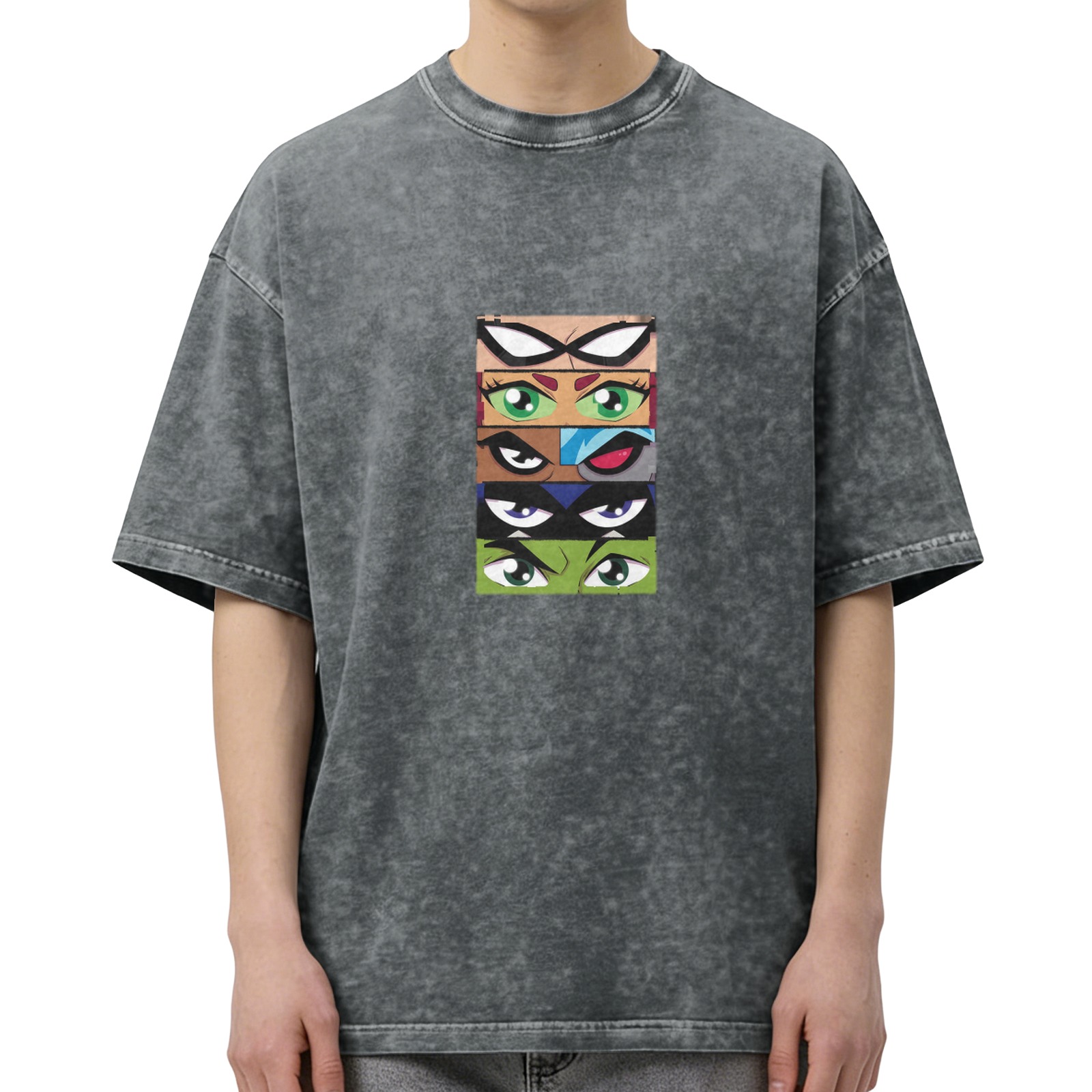 Teen Titans Eyes Graphic Oversized Acid Wash T-Shirt