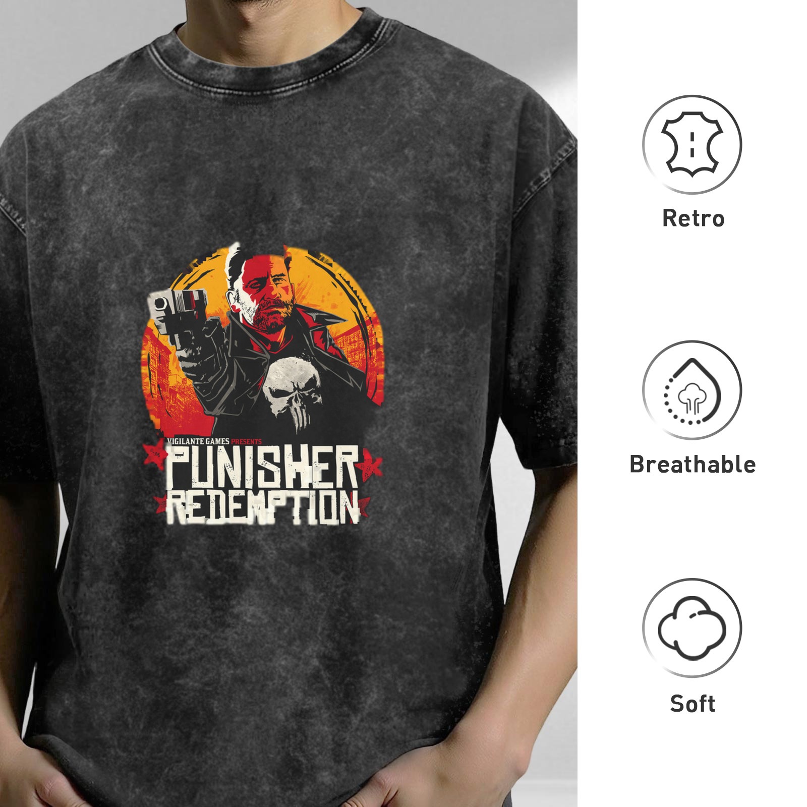 Punisher Redemption Graphic Stonewashed Black T-Shirt