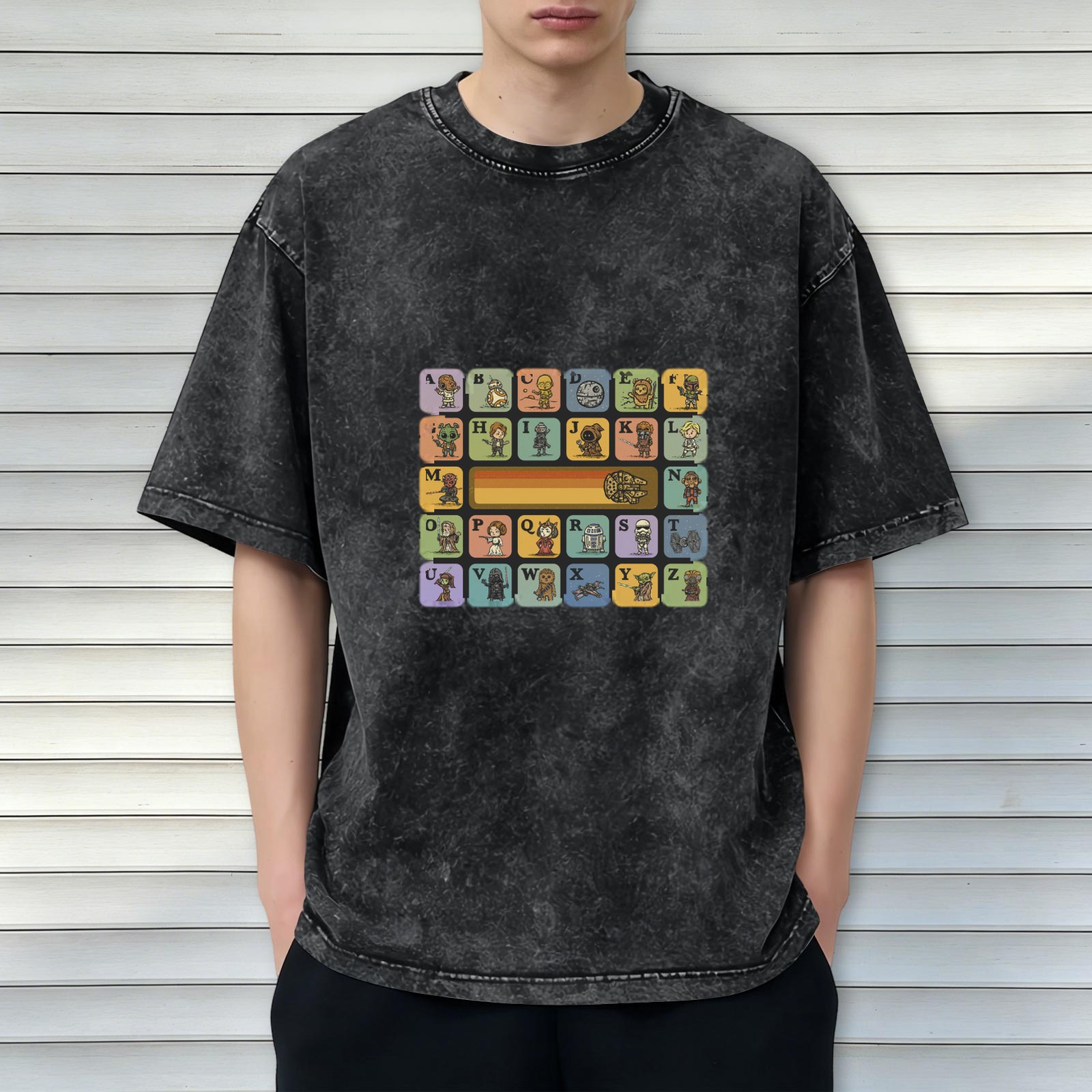 Star Wars Alphabet Characters Graphic Acid Wash T-Shirt