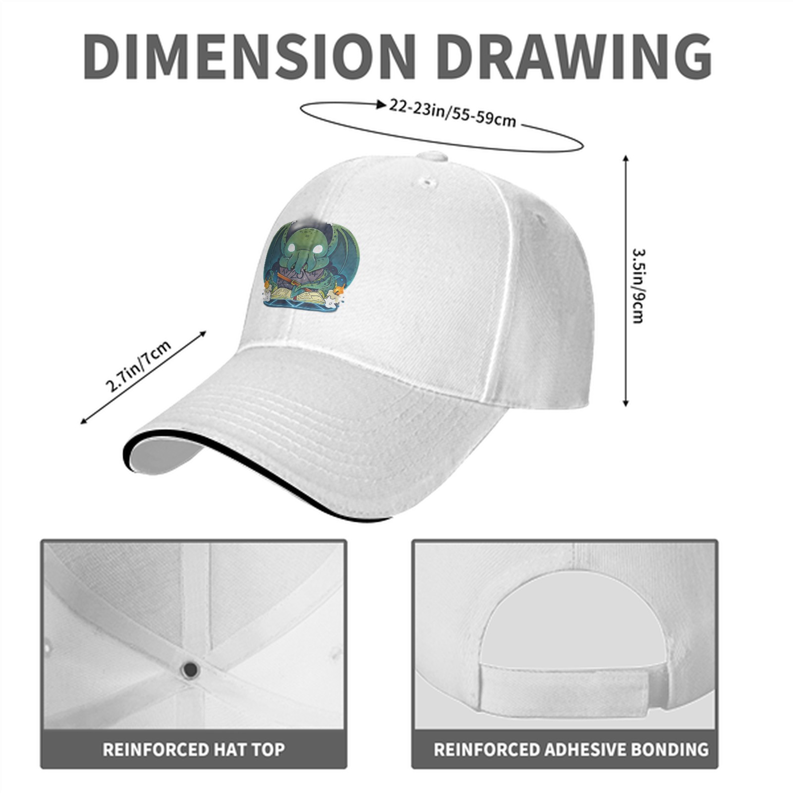 Black Baseball Cap With Cute Cthulhu Reading Spellbook Art