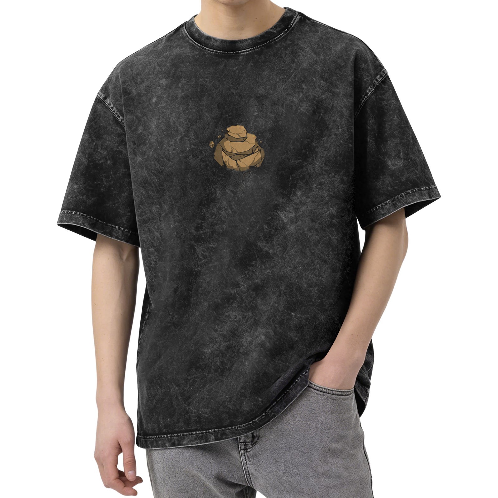 Oversized Black Stone Wash T-Shirt With Rock Graphic