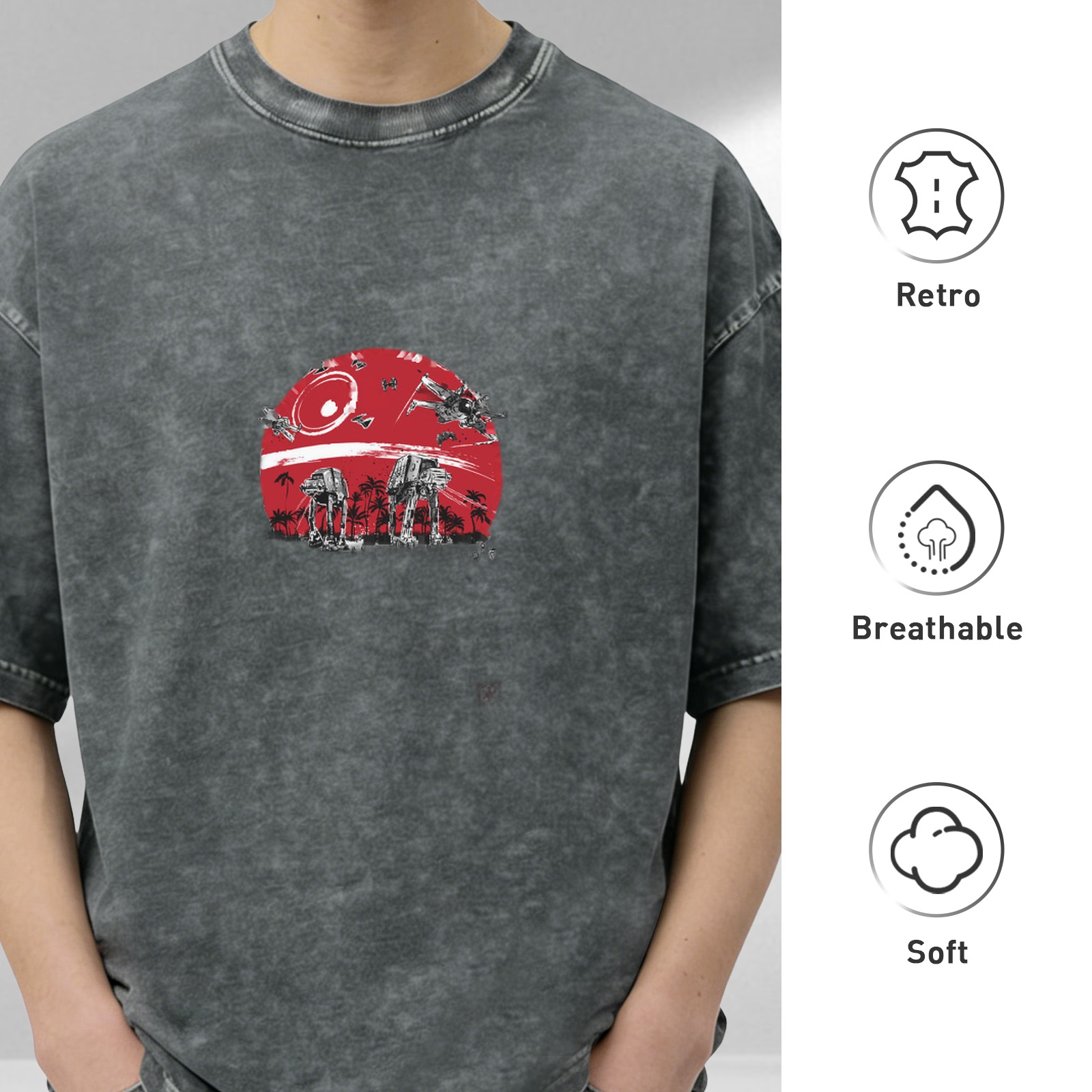 Washed Black Star Wars Graphic T-Shirt with Red Battle Scene Print